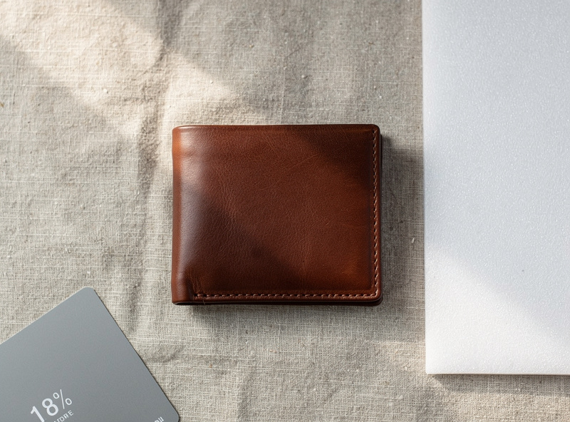 Close-up comparison of a raw-cut leather edge and a fully finished, beveled and burnished leather edge on the same brown veg-tan wallet panel, showing the difference in smoothness and color uniformity