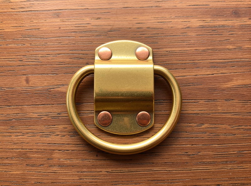Solid brass center-bar buckle, welded D-ring, and copper rivets laid out for a leather dog collar