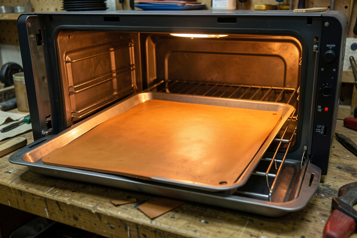 Heat setting a molded leather piece