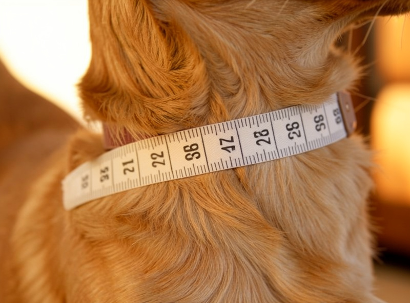 Measuring a dog's neck with a soft cloth tape measure to size a leather collar