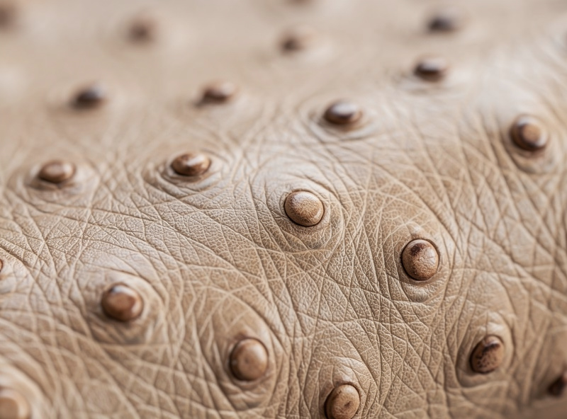 Close-up of ostrich leather showing the distinctive raised quill follicle bumps