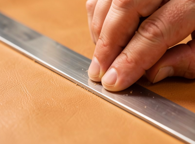 Safe cutting technique: a hand holding a steel straightedge with fingers well back from a sharp blade