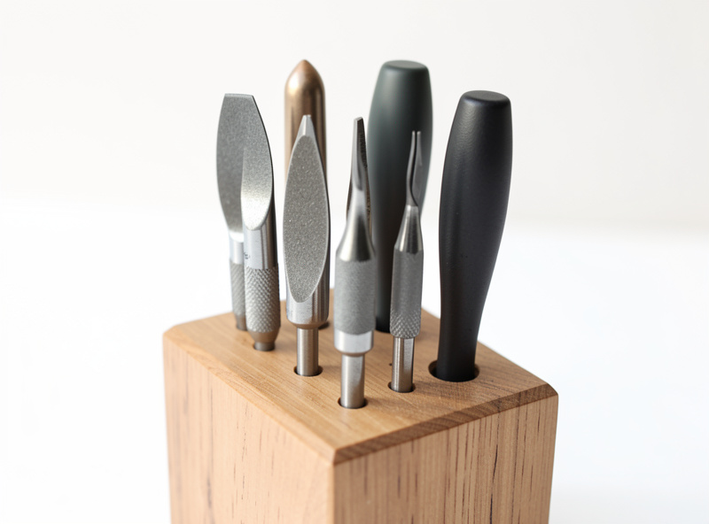 A set of leather carving stamps including bevelers, pear shaders, seeders and a backgrounder arranged by type