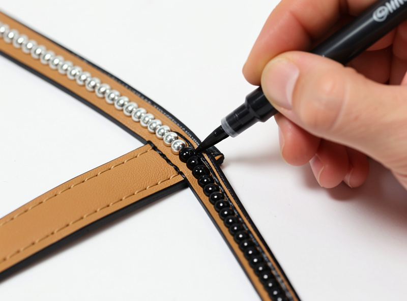 Applying edge paint with a fine applicator to a layered chrome-tan leather edge