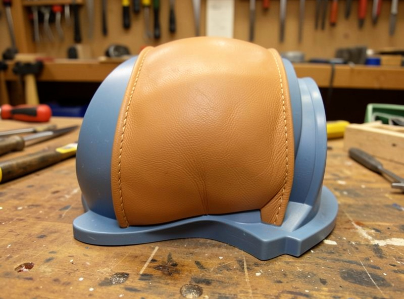 Tan vegetable-tanned leather panel with a pattern marked around an inert moulding prop for a pancake holster