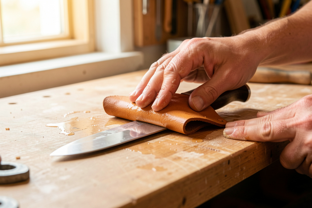 Wet leather being formed over a mold