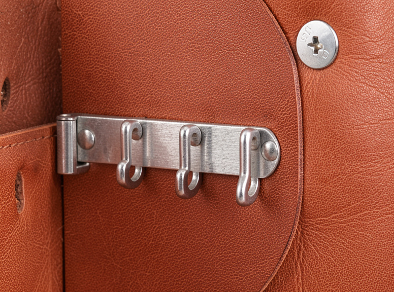 Riveting a six-hook key rack to a leather key case panel with a Chicago screw