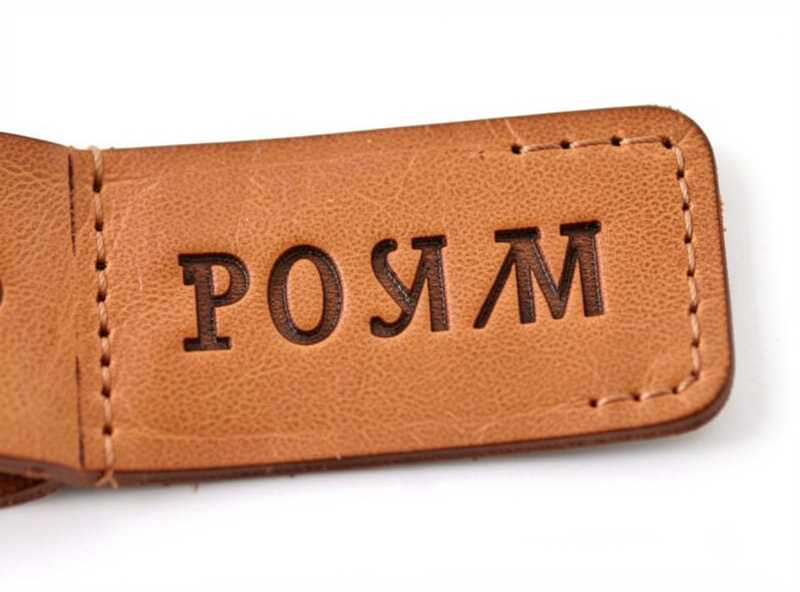 Initials being laser-engraved into the veg-tan panel of a leather luggage tag