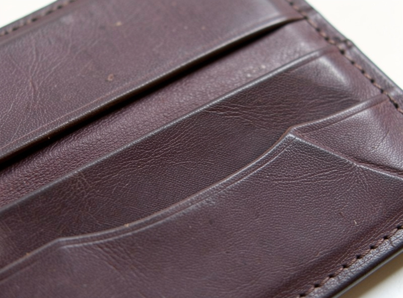 Close-up of the saddle-stitched interior card slots of a leather passport cover